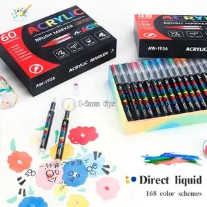 12/24/36/60 Colors Acrylic Paint Pens, Brush Tip Markers for Rock Painting, Wood Straight Line Liquid Acrylic Markers