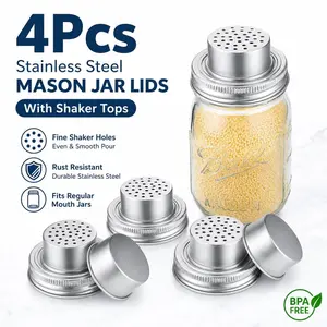 Mason Jar Hack! 4Pcs Stainless Steel Shaker Lids with Silicone Seal - Regular Mouth Tops for Matcha, Cocktails & Baking Spices
