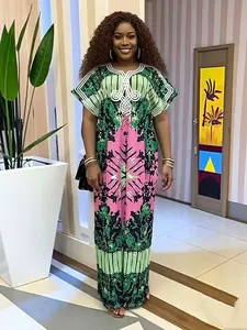 African Style Women's Dress, Summer Loose Fit Print Boubou Kaftan, Plus Size Casual Party Daily Wear, Embroidered Large Scarf Elegant Dress