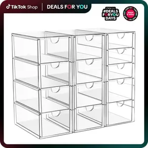 13 Drawers Clear Stackable Acrylic Storage Drawers, Versatile Organizer for Bathroom, Vanity, Kitchen Cabinets, Pantry & Home Organization Boxes Laundry
