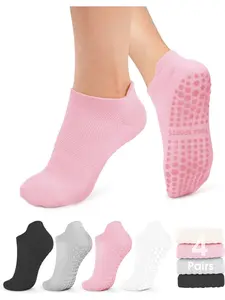 Women's Pilates Socks (4 Pairs), Breathable Anti-Slip Grip Anti Slip Texture Socks for Yoga, Ballet Body Training, Hospital Use, Barefoot Wear