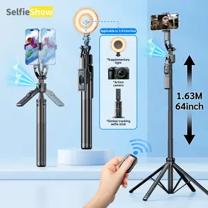 Trípode Selfieshow C17 360 ° Rotación automática AI Seguimiento Bluetooth Disparo Quadrápode Selfie Stick Estabilizador Luz de relleno opcional