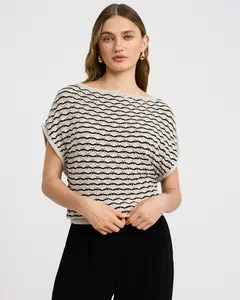 Express Striped Boat Neck Short Sleeve Dolman Sweater