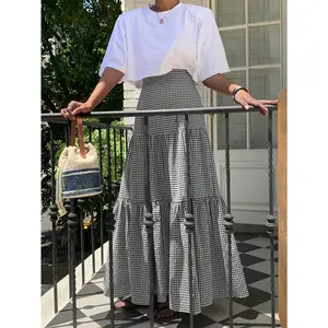 Elegant Style 2026 Spring/Summer New Plaid A-Line Midi Skirt High Waist Versatile Women'S Fashion