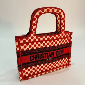 Pre-owned Dior Embroidered Canvas Tote Bags Mini Book Tote – Polka Dot Embroidery