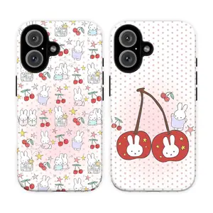 Cute Miffy Phone Case | Coquette Cherry Phone Cover for iPhone 17 Air 16 15 14 13 12 11 Pro Max XR XS 6 7 8 Plus SE & Samsung S25 S24 S23 S22 S21 Ultra | Soft Pink Polka Dot Aesthetic, Kawaii Miffy Bunny, Pastel Rabbit Design, Adorable Gift for Her