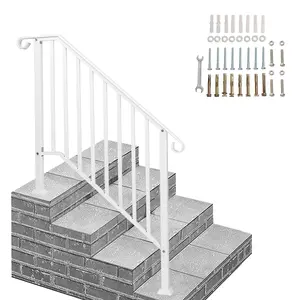 Handrails for Outdoor Steps, Iron Handrail Fits 3/2/1 Step, Transitional Handrail with Installation Kit, White