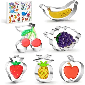 Fruit Shape Cookie Cutters - 6 count Large Stainless Steel Metal Fruit Shapes Baking Mold, Metal Cookie Sandwich Biscuit  Molds For Baking, 3 x 4 Inch