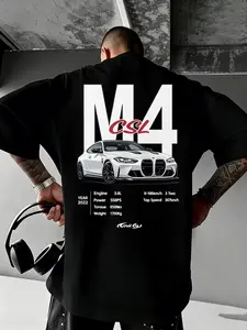 Men's Loose Fit Car Culture T-Shirt, Bmw M4 Csl Graphic Design, Casual Street Style, Performance Parameters, Automotive Enthusiasts, Long