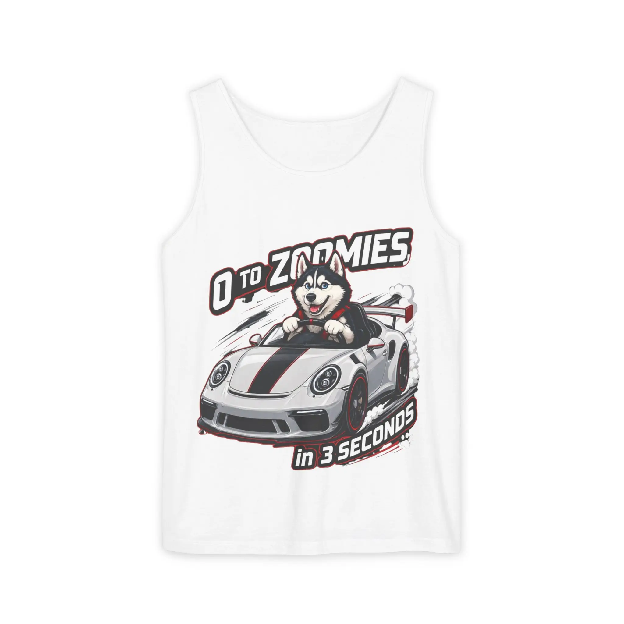 0 to Zoomies in 3 Seconds Tank Top | Husky Driving Race Car Tank