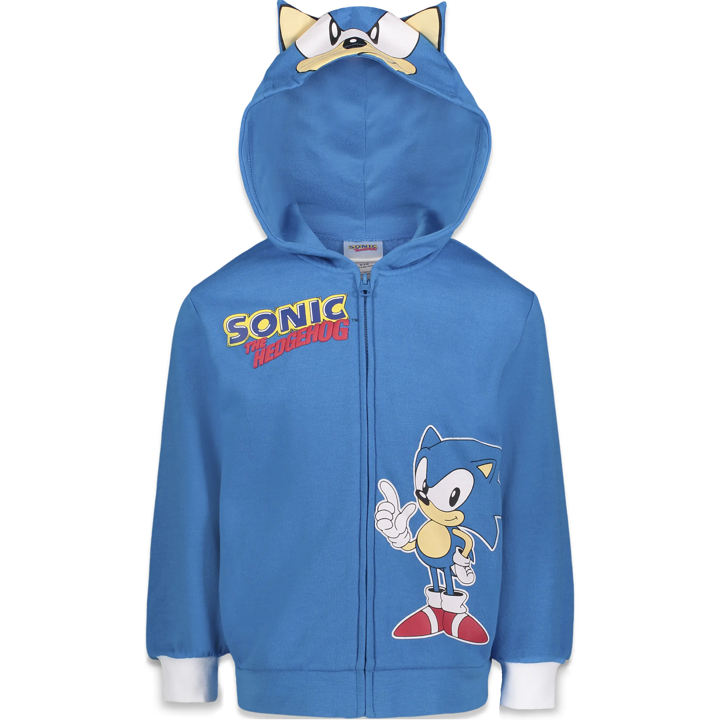 SEGA Boys' Sonic the Hedgehog Character Print Hooded Sweatshirt, Zip-Up Fleece Cosplay Style with 3D Ears, Cosplay Look, Fleece Hoodies, Cozy Hoodie