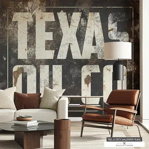 Vintage Texas Oil Co Mural - Rustic Industrial Peel & Stick Wallpaper Large Wall Art