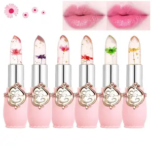 6-Pack Crystal Flower Jelly Lipstick – Hydrating, Long-Lasting Lip Balm with Natural Tint (Pink)