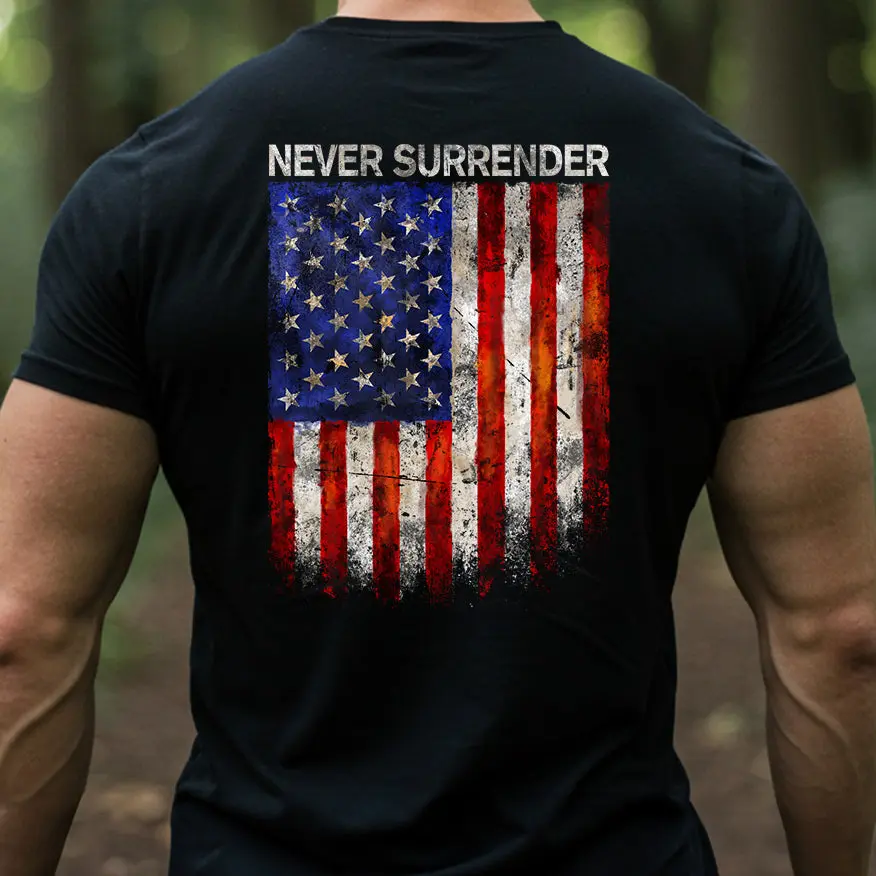 Hero Company Men's Never Surrender Black Tee - Helps Pair Veterans With A Service Dog or Shelter Dog