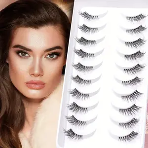 Half Lashes False Eyelashes, Natural Cat Eye Lashes 10mm, Short Eyelashes 3D Volume, Soft Strip Lashes Pack, C Curl, 10 Pairs, Fluffy Volume Eyelashes, Fashion Eyelashes, Universal Lashes
