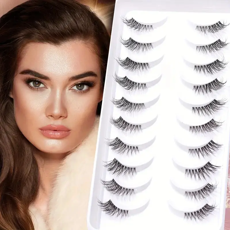 Half Lashes False Eyelashes, Natural Cat Eye Lashes 10mm, Short Eyelashes 3D Volume, Soft Strip Lashes Pack, C Curl, 10 Pairs, Fluffy Volume Eyelashes, Volumized False Eyelashes, Fashion Eyelashes, Universal Lashes, Fake Eyelashes
