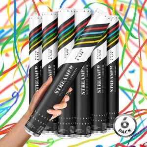 Multicolor Streamer Confetti Cannon Cartridge – 6 Handheld Streamer Popper with Easy Cleanup for Parties & Events | Loud POP | Fly up to 40ft | Biodegradable 16” Streamer Confetti Cannons