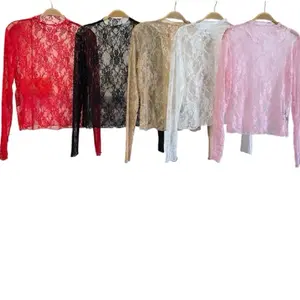 Marina Top - Stretchy Long Sleeve with Lace detailing 95% Polyester 5%spandex