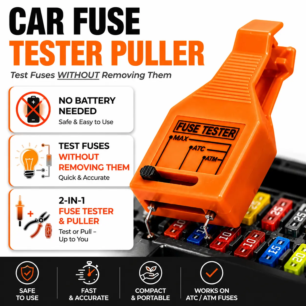 Car Fuse Tester & Puller Tool – Quick Automotive Blade Fuse Checker, No Removal Needed, LED Diagnostic Tool for ATC/ATO/ATM Fuses, Essential Car Emergency Repair Kit
