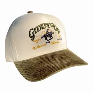 Giddy Up Puff Embroidery Hat – Cream Crown & Green Corduroy Bill (Fall Edition)
