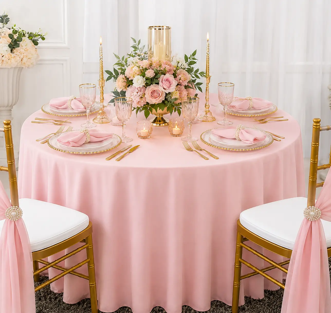 90" Seamless Round Scuba (Wrinkle-Free) Tablecloth - Pink (1pc)