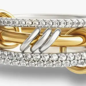 14k Gold Plated Chunky Statement Cubic Zirconia Rings, Silver Gold Multi Ring Interlocking Mixed Metals Stack Rings Set Non Tarnish