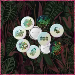Plant Art Holographic Pin Set - 6 Unique Designs from Printing & Plants - 1.25 Inch Button Pins for Lapel or Hat - Sparkling Nature Collection