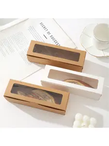 Rectangular Flip Top Bakery Boxes with Clear Window, Kraft Paper Macaron Cookie Pastry Packaging Boxes