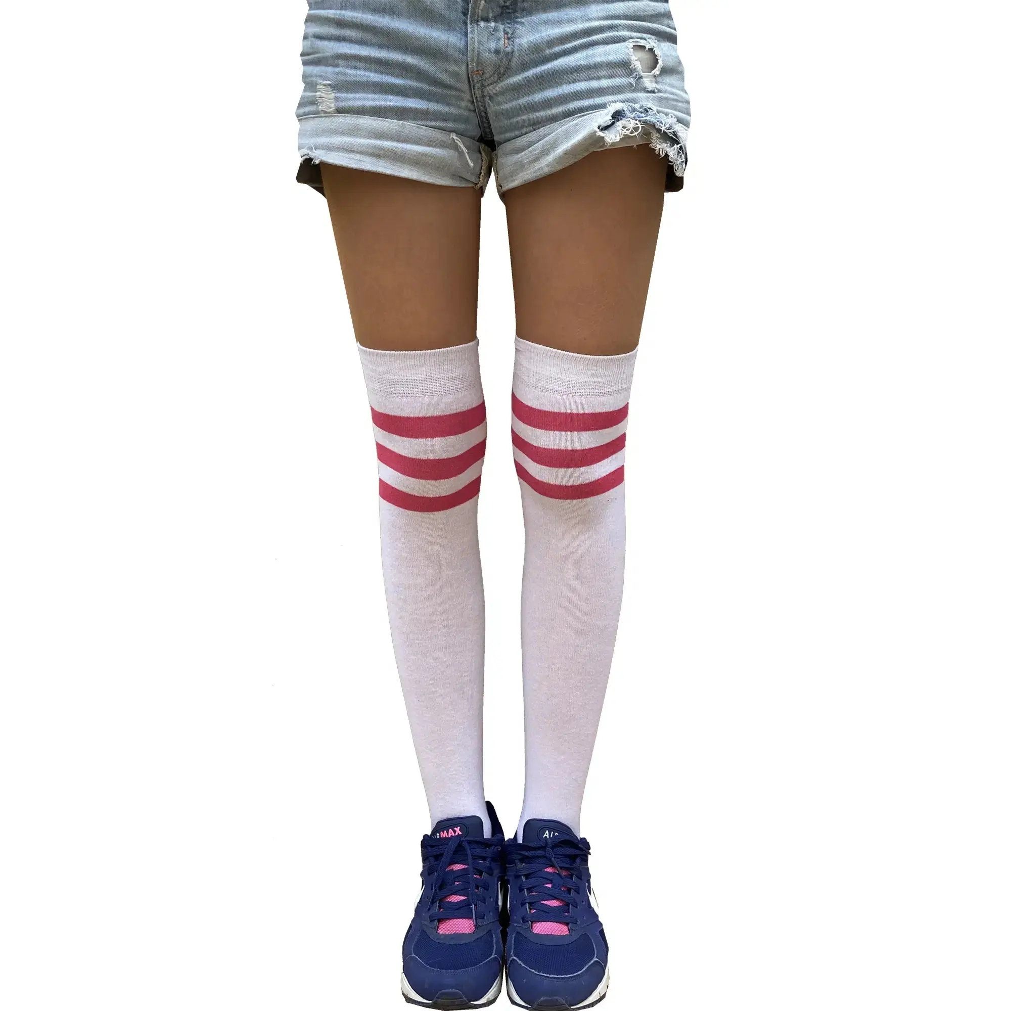 White and Pink Over the Knee Socks for Women | Malka Chic