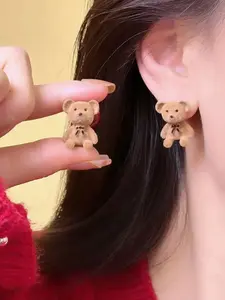 Cute Teddy Bear Earrings, Plush Fuzzy Design, Youthful Fun Style, Perfect for Fall Winter, Trendy Accessory, Shein Recommendation