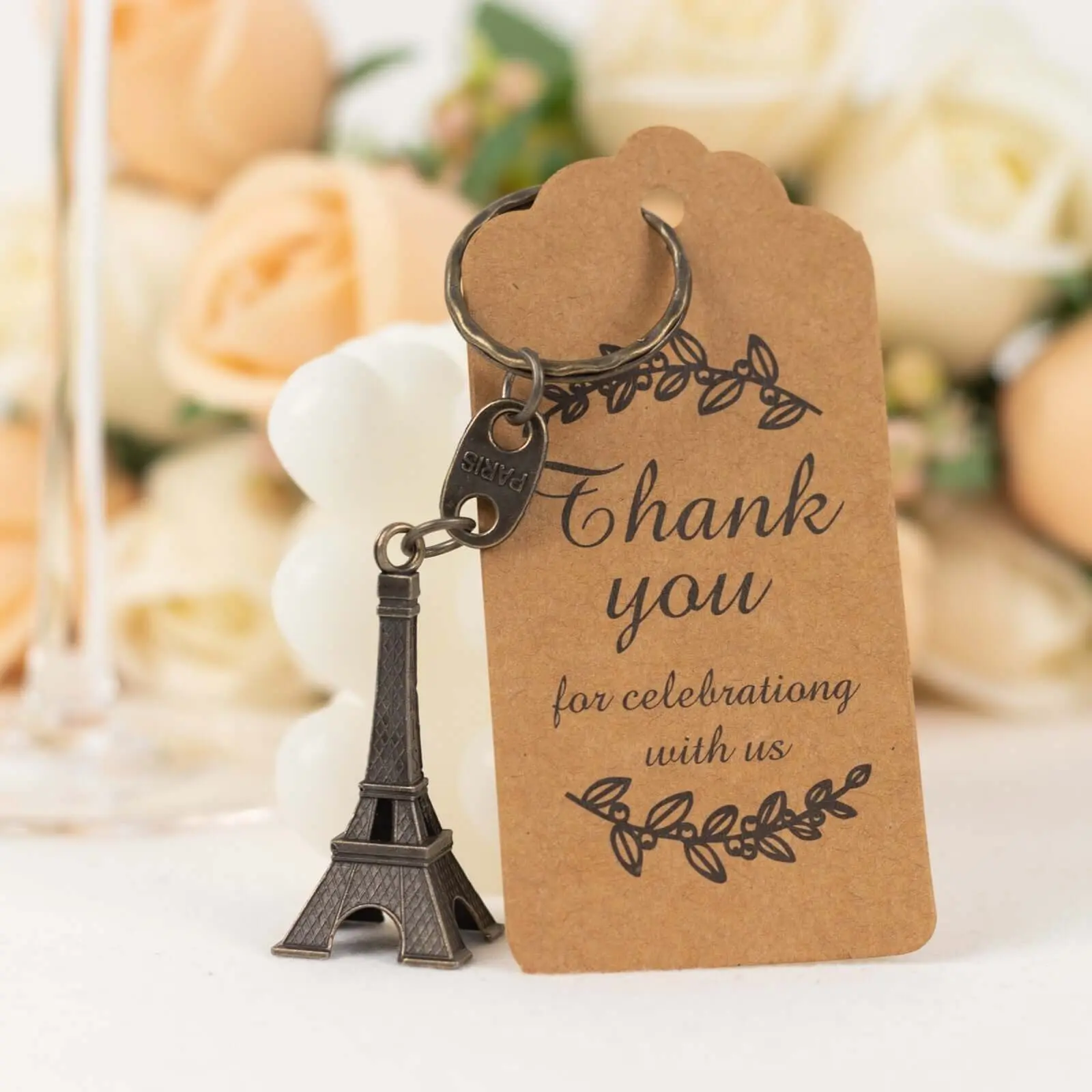 10-Pack Bronze Plastic Paris Eiffel Tower Cute Keychains - Paris Theme Party Favors, Birthday & Banquet Souvenirs with Thank You Tags, 4" Fashion Accessory Keychains, Christmas, Wedding, Kawaii Accessories, Tower Shape, All Seasons, 4 Inches, Party Favor,