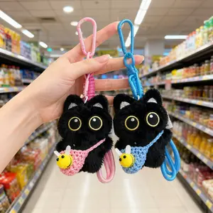 New cute squeaking shoulder bag black cat plush pendant cartoon ins-style creative kitten toy decoration
