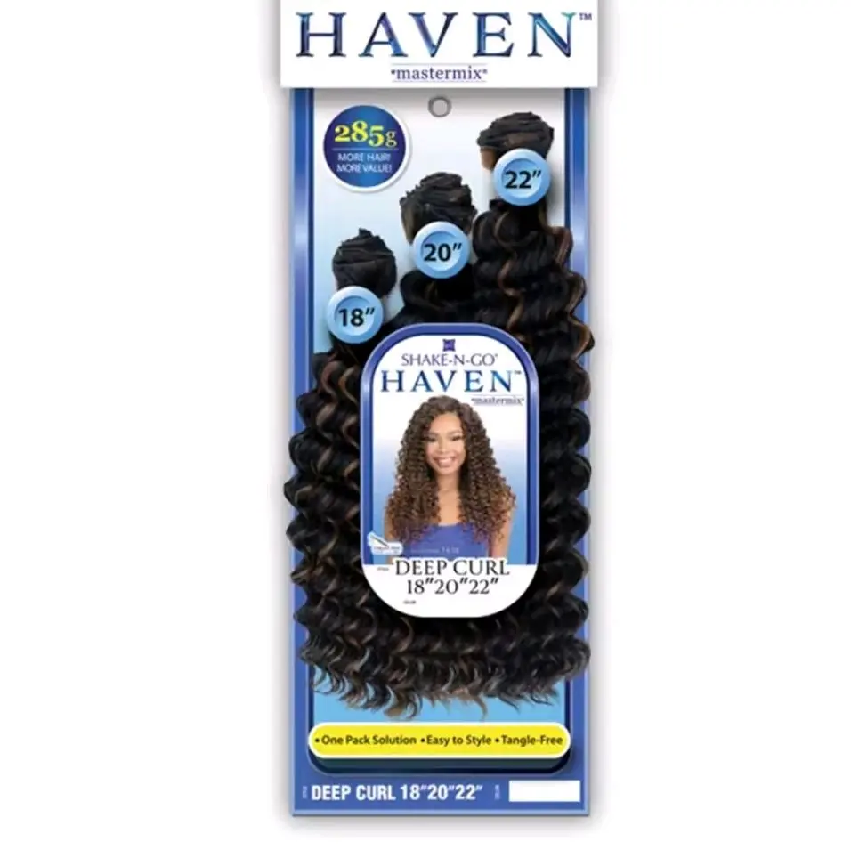 Weave Haven Color 4 Mastermix Synthetic Hair Extension 3 Bundles, Color 4 Light Brown Tiki Curl, 18in-20in-22in, Easy to Use