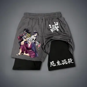 Anime Double-Layer Sports Shorts Graphic Shorts Black Shorts Camo Shorts Streetwear Shorts Men Outfits Men Short Shorts Vacation Outfits Shorts