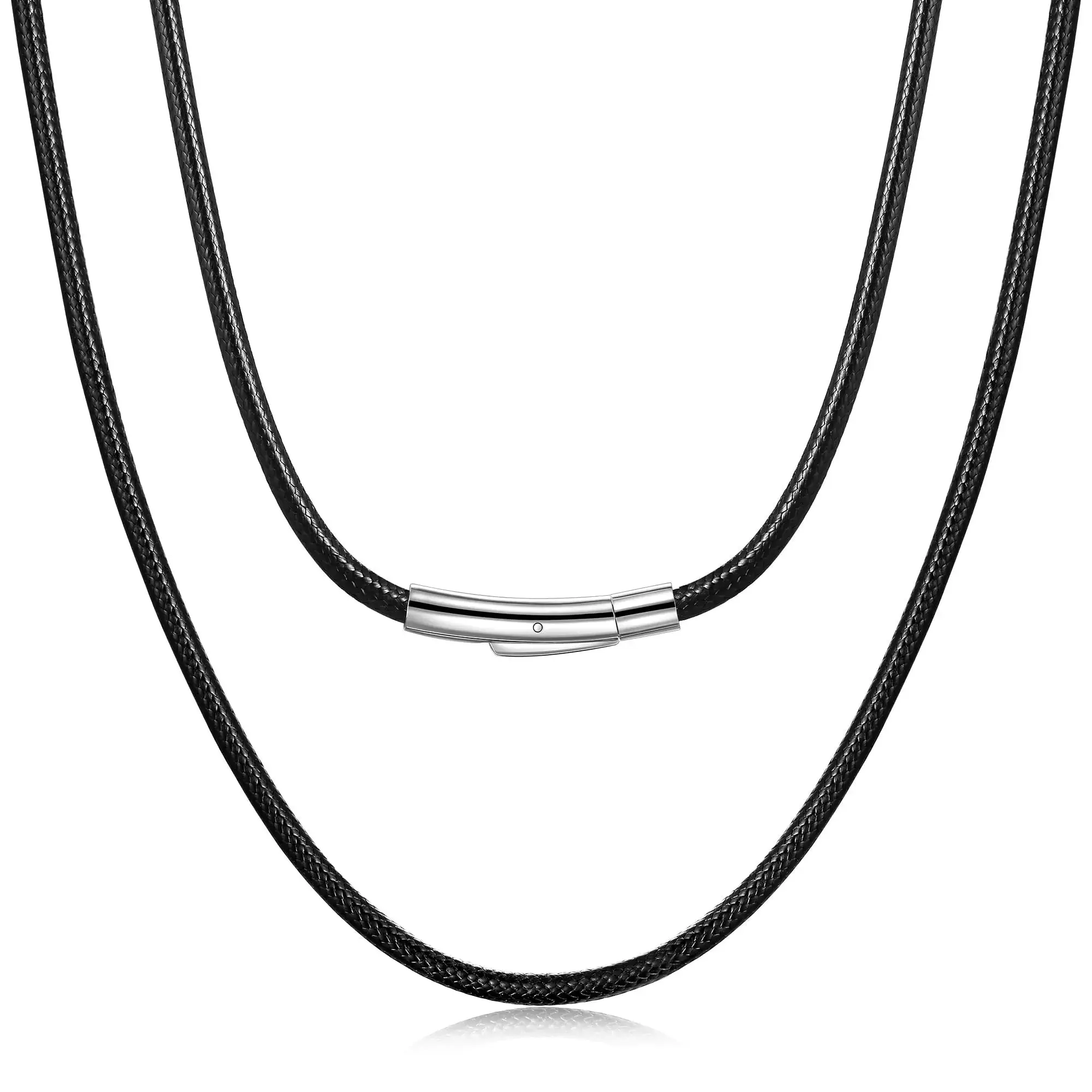 Fiusem Black Braided String Cord Necklace for Men 3MM Black Mens Braided Cord Necklace Waterproof Black Necklace for Men and Women Mens Necklace 26 Inch