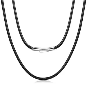 Fiusem Black Braided String Cord Necklace for Men 3MM Black Mens Braided Cord Necklace Waterproof Black Necklace for Men and Women Mens Necklace 26 Inch