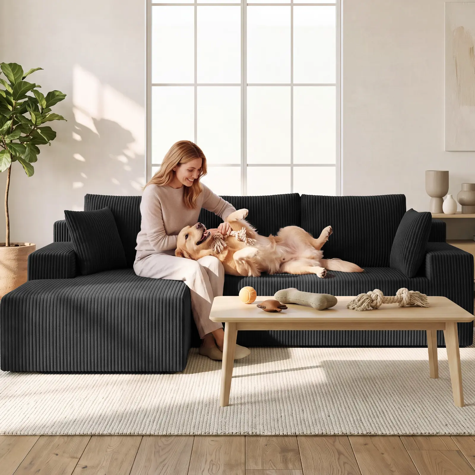 Cloud Soft Modular L-Shaped 3-Seater Sofa with Oversized Deep Seat Left-Facing Chaise, Memory Foam Compressed Sectional Couch for Apartment Living Rooms (2-4 Packages Shipping)