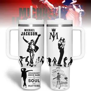 Special Performance Michael Jackson Minimal Silhouette Tumbler – King of Pop Dance Pose & Quote Design, MJ Crown, 20oz/40oz Stainless Steel Insulated Travel Mug with Handle, Gift for Fan, Pop Culture Flask