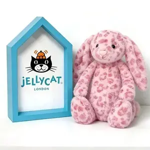 Jellycat NWT Hopscone Luxe Bunny Plush Toy Pink Leopard Print Bashful Bunny Doll