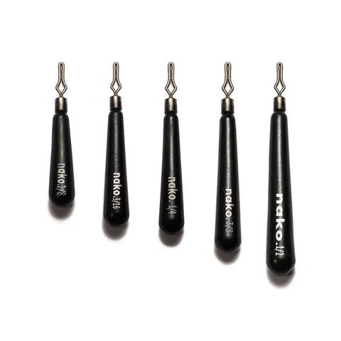 NAKO 97% Tungsten Stick-Shape High-Density Drop Shot Weights - Skinny Cylinder Bulk Pack Fishing Equipment with Crimped Swivel Design, Durable, Easy-Read Sizes, Eco-Friendly Freshwater Tackle for Thick Vegetation
