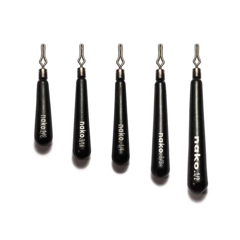 NAKO 97% Tungsten Stick-Shape High-Density Drop Shot Weights - Skinny Cylinder Bulk Pack Fishing Equipment with Crimped Swivel Design, Durable, Easy-Read Sizes, Eco-Friendly Freshwater Tackle for Thick Vegetation