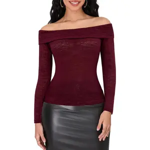 Jelly Lace Tops Women Sheer Long Sleeve Mesh Off The Shoulder See Throug Tshirts Going Out Fall Clothes