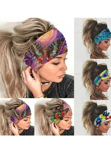 1 PC Women's Fashion Butterfly Print Elastic Wide Hairband, Sweat-Absorbing Yoga Headband, Casual Style for All Seasons