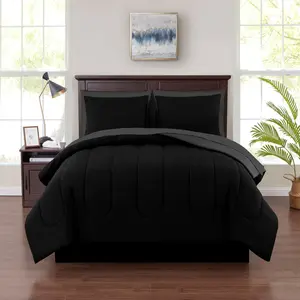 Mainstays 7 Piece Reversible Bed in a Bag Comforter Set with Sheets, Black, Queen