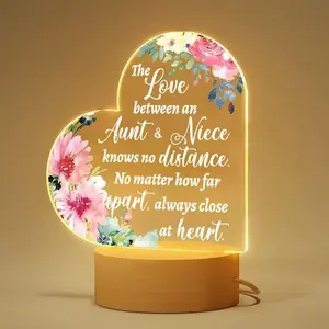 Acrylic Glowing Ornament, USB Powered, Wooden Base, Christmas Thanksgiving Birthday Gift, Heart Shape Memorial Marker Creative Present, Lighting, Home Decor Light, Acrylic Material