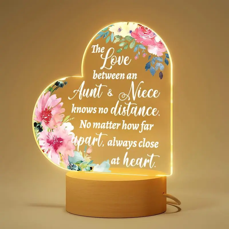 Acrylic Glowing Ornament, USB Powered, Wooden Base, Christmas Thanksgiving Birthday Gift, Heart Shape Memorial Marker Creative Present, Lighting, Home Decor Light, Acrylic Material, Acrylic Night Lights