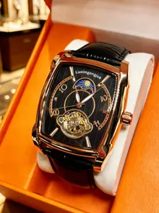 Men's Business Mechanical Watch, Barrel Shape Hollow Dial, Tourbillon Moon Phase, Waterproof Night Light, Luxury Gift Watch