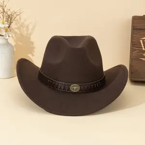 Kids' Vintage Cowboy Hat - Lightweight Felt with Plastic Brim, Adjustable Snap Closure, Machine Washable, with Brown Accents for Outdoor Parties, Stage Performances & Family Outfits, Cowboy Hat, Party Accessory, Classic Design, Durable Headgear