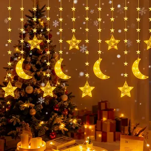 LED Fairy Light String Curtain Lamp, Starry Light with Flashing Stars and Moon, Perfect for Home Wedding Birthday Muslim Festival Valentine's Day Christmas Thanksgiving Decoration