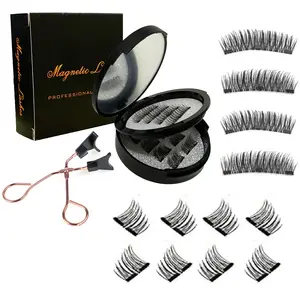 24P Half Eye Double Magnet Magnetic Eyelashes 16 Pieces with Clips Waterproof Reusable False Lashes for Party Daily Use